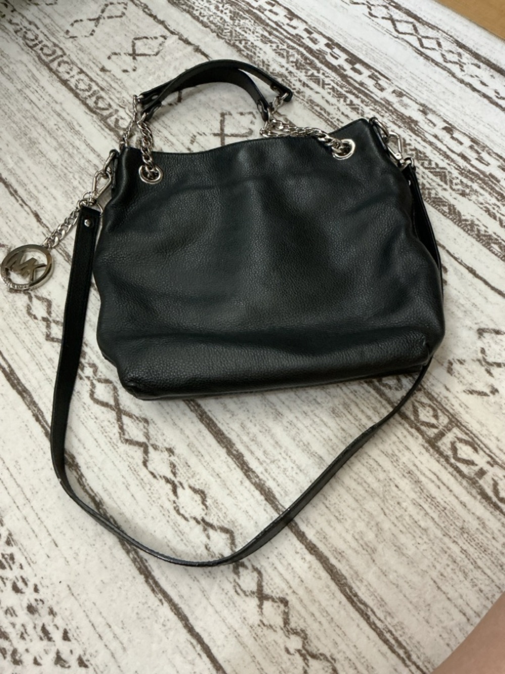 Michael Kors Black Pebbled Leather Shoulder Bag with Chain Detail